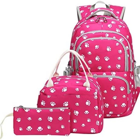Dog Paw Prints Daypack For Teens Girls Primary School Students(Rose 3PCS,20L)